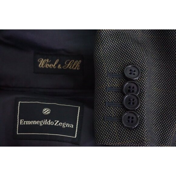 Ermenegildo Zegna Brown Nailhead Multicolor Windowpane Silk Blend 2 Pc Suit 44L
